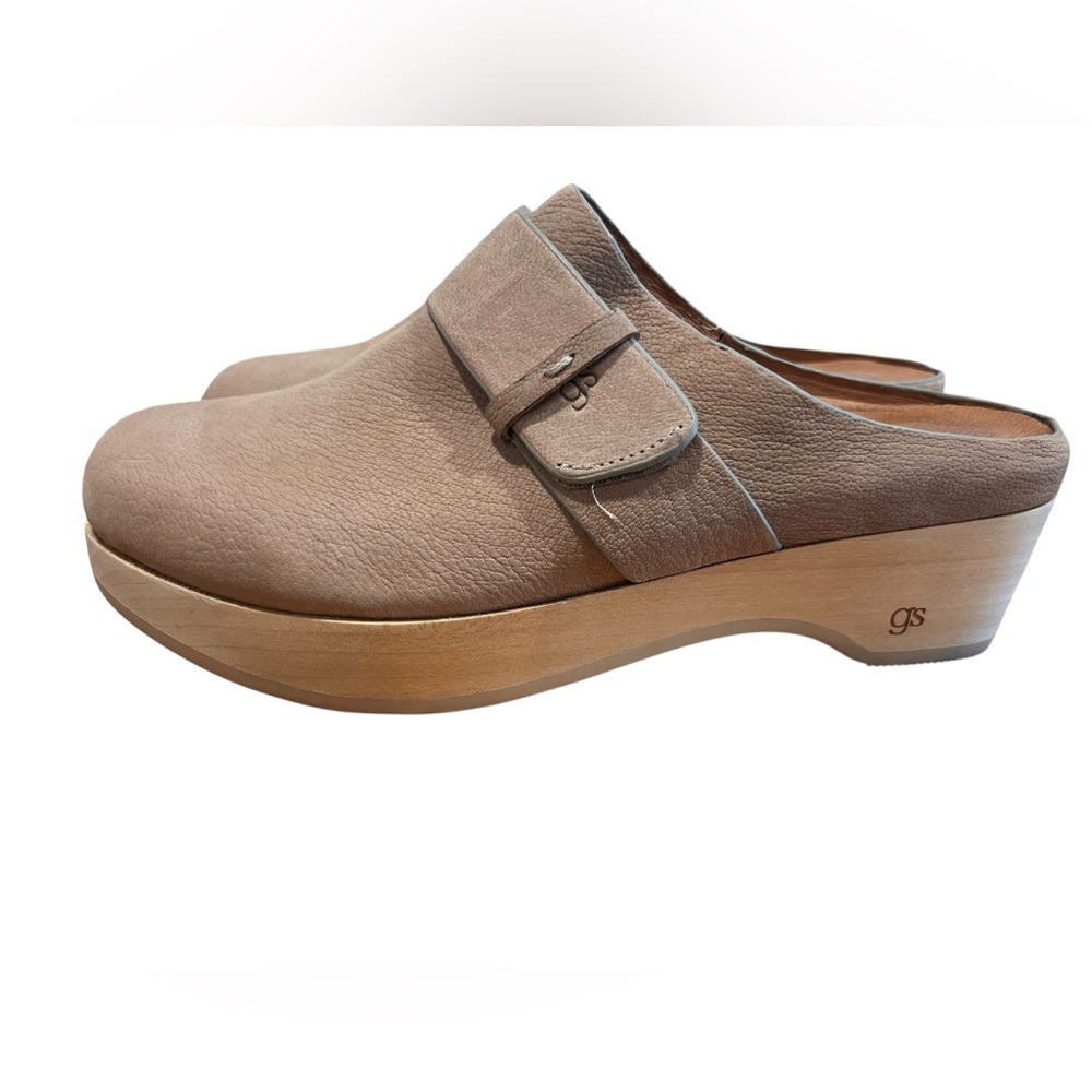 gentle souls Taupe Leather Clog Mules with Wood Platform